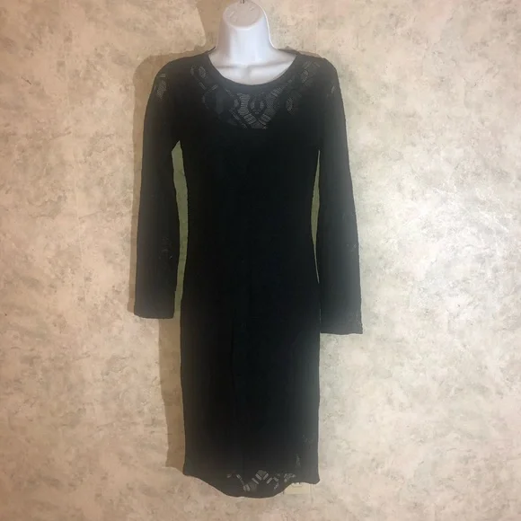 long sleeve black short bodycon dress Long Sleeve Sweetheart Neckline Mini Dress in Black - 2
